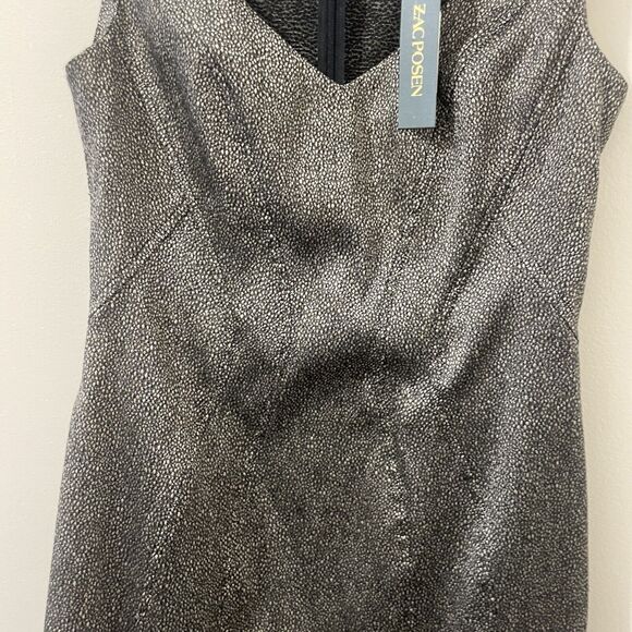 Zac Posen Bonnie Dress Formal Shiny Wind Black Fluted Scoop Neck Sz 22P NEW NWT - Picture 5 of 8